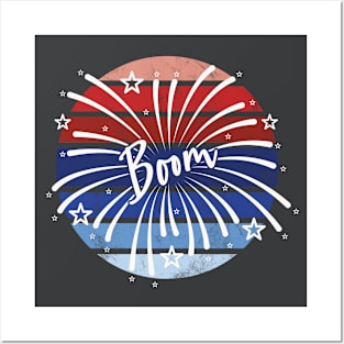 Boom Fireworks Red White And Blue Sunset Posters and Art